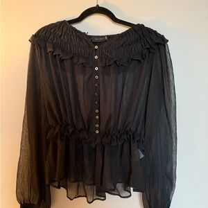 NetWork Black Ruffled Women's Top